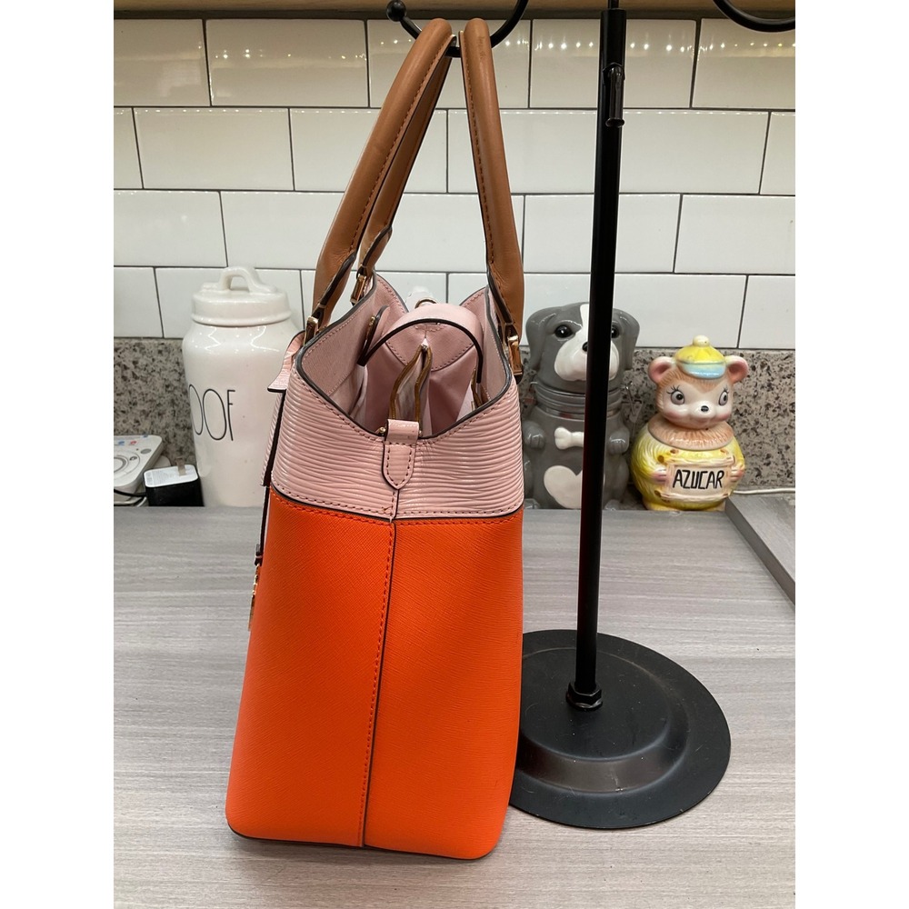 TORY BURCH ROBINSON ORANGE AND PINK COLOR BLOCK TOTE - Picture 2 of 12